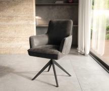 Drehstuhl Heira-Flex mit Armlehnen Mikrofaser Anthrazit Vintage Kreuzg...