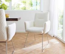 Esszimmerstuhl Jova-Flex mit Armlehnen Bouclé Weiß Kufengestell Edelst...