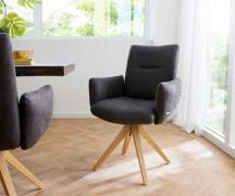 Drehstuhl Jova-Flex mit Armlehnen Mikrofaser Anthrazit Vintage Holzges...