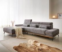 Ecksofa Evelio 320x200 Cord Steingrau Ottomane links elektrische Sitzt...