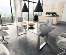 Esstisch Edge 200x100 Reliefglas Rauchschwarz 3D-Design Edelstahl Schm...