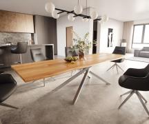 Esstisch Edge 300x100x4 Eiche Natur Kreuzgestell Rechteck Edelstahl Li...