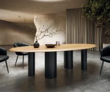 Esstisch Edge Oval 280x130x2,5 Eiche Natur Pilier Metall Schwarz Flow-...