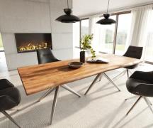 Esstisch Edge 240x100 Akazie Natur Estelar rund Edelstahl Live-Edge