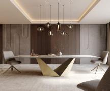 Esstisch Edge 300x100 Keramik Minas Melange Weiß-Beige Prisma Metallic...