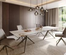 Esstisch Edge 300x100 Keramik Minas Melange Weiß-Beige Estelar rund Me...