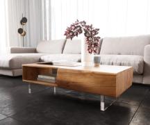Couchtisch New Live-Edge 115x60 cm Akazie Natur 2 Schubladen 1 Fach Ac...