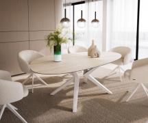 Esstisch Edge Oval 220x120 Keramik Laminam®Travertino Bianco Creme-Wei...