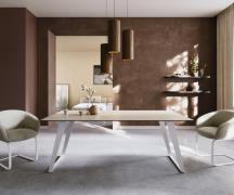 Esstisch Edge 200x100 Keramik Laminam® Travertino Bianco Creme-Weiß Me...