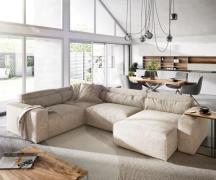 Wohnlandschaft Sirpio 300x210 cm Cord Beige Recamiere variabel