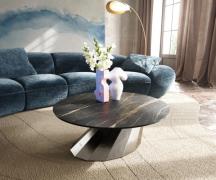 Couchtisch Edge Rund 90x90 cm Keramik Laminam® Noir Desir Braun Parabi...