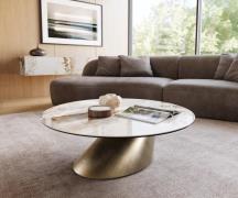 Couchtisch Edge Rund 100x100 cm Keramik Minas Melange Conis Metallic G...