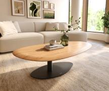 Couchtisch Edge Oval 140x75 cm Eiche Natur Runde Kante Vibany Metall S...