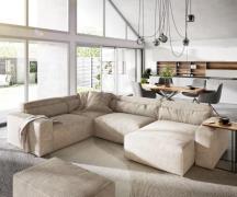Wohnlandschaft Sirpio 300x200 cm Cord Beige Recamiere variabel mit Hoc...
