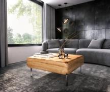 Couchtisch Shavani 90x90 cm Akazie Natur 2 Türen L-Fuß Edelstahl Silbe...