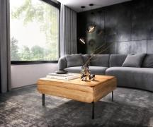 Couchtisch Shavani 90x90 cm Akazie Natur 2 Türen L-Fuß Metall Schwarz