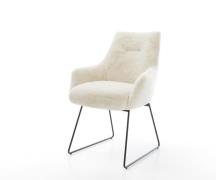 Esszimmerstuhl Alja-Flex mit Armlehnen Plüsch Creme-Weiß Kufengestell ...