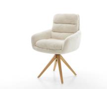 Drehstuhl Abelia-Flex mit Armlehnen Plüsch Creme-Weiß Holzgestell kant...