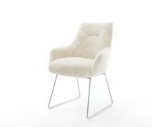 Esszimmerstuhl Alja-Flex mit Armlehnen Plüsch Creme-Weiß Kufengestell ...