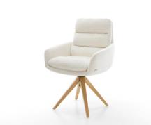 Drehstuhl Abelia-Flex mit Armlehnen Bouclé Soft Beige Holzgestell kant...