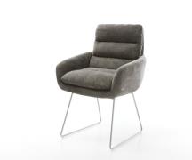 Esszimmerstuhl Abelia-Flex mit Armlehnen Bouclé Soft Schlamm Kufengest...