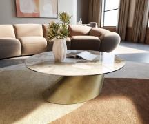 Couchtisch Edge Rund 90x90 cm Keramik Minas Melange Conis Metallic Gol...