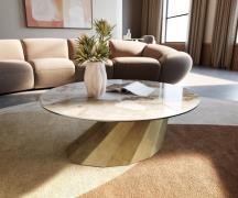 Couchtisch Edge Rund 90x90 cm Keramik Minas Melange Parabi Metallic Go...