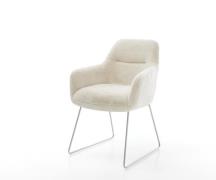 Esszimmerstuhl Pejo-Flex Plüsch Creme-Weiß Kufengestell Edelstahl Tasc...