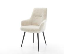 Esszimmerstuhl Zelia-Flex mit Armlehnen Plüsch Creme-Weiß 4-Fuß konisc...