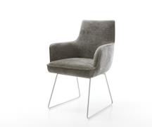 Esszimmerstuhl Heira-Flex mit Armlehnen Bouclé Soft Schlamm Kufengeste...