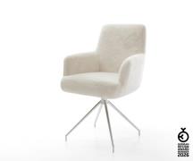 Esszimmerstuhl Heira-Flex mit Armlehnen Plüsch Creme-Weiß Kreuzgestell...