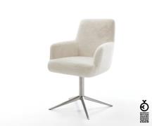 Drehstuhl Heira-Flex mit Armlehnen Plüsch Creme-Weiß Fußkreuz Edelstah...