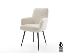 Esszimmerstuhl Heira-Flex mit Armlehnen Plüsch Creme-Weiß 4-Fuß konisc...