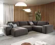 Wohnlandschaft Lanzo 300x210 cm Mikrofaser Khakibraun Recamiere variab...