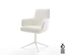 Drehstuhl Heira-Flex mit Armlehnen Bouclé Soft Beige Fußkreuz Weiß 360...