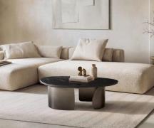 Couchtisch Marvello 100x50 cm Marmor Schwarz Silber Metall Black Antiq...