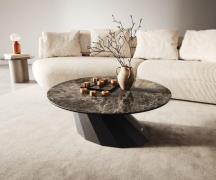 Couchtisch Edge Rund 90x90 cm Keramik Laminam® Emperador Extra Lucidat...