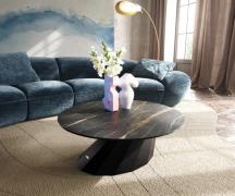 Couchtisch Edge Rund 90x90 cm Keramik Laminam® Noir Desir Braun Parabi...