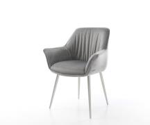 Esszimmerstuhl Keila-Flex mit Armlehnen Samt Grau 4-Fuß konisch Edelst...