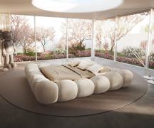 Polsterbettgestell Perlla 180x200 cm Bouclé Creme-Weiß