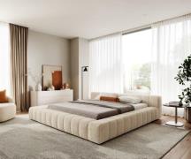 Polsterbettgestell Espazio 180x200 cm Teddystoff Beige mit Stauraum