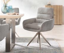 Esszimmerstuhl Abelia-Flex mit Armlehnen Cord Silbergrau Kreuzgestell ...