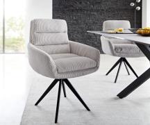 Esszimmerstuhl Abelia-Flex mit Armlehnen Cord Silbergrau Kreuzgestell ...