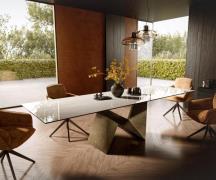 Esstisch Edge 300x100 cm Keramik Onyx Champagne Origami Metallic Gold