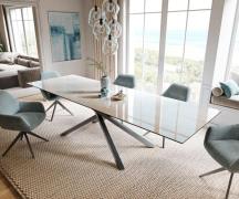 Esstisch Edge 200-300x100 cm Keramik Onyx Champagne Kreuzgestell Recht...