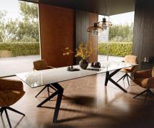 Esstisch Edge 300x100 cm Keramik Onyx Champagne Zenthara kantig Metall...