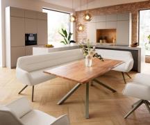 Esszimmerbank Taya-Flex 285x190 cm Bouclé Creme-Weiß Kreuzgestell kant...