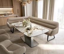 Esszimmerbank Taya-Flex 285x190 cm Bouclé Schlamm Kufengestell flach S...