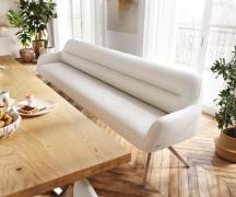 Esszimmerbank Taya-Flex 300 cm Bouclé Creme-Weiß Kreuzgestell kantig E...