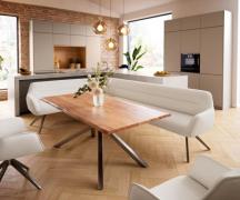 Esszimmerbank Taya-Flex 285x190 cm Bouclé Creme-Weiß Kreuzgestell kant...